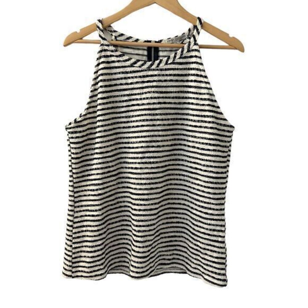 Green Envelope Black White Striped Terry Textured Zip‎ Back Tank Top Size L